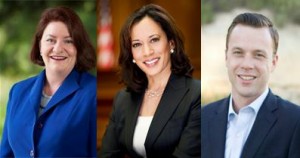 Toni Atkins, Kamala Harris and Justin DeCesare