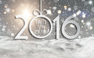 Happy New Year background with a snowy landscape