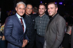 "NEW YORK, NEW YORK - APRIL 11: (L-R) Honoree Greg Louganis, Johnny Chaillot, Matthew Wilkas and Gus Kenworthy attend Point Honors Gala honors Greg Louganis and Pete Nowalk on April 11, 2016 in New York City.  (Photo by Astrid Stawiarz/Getty Images for Point Foundation)"