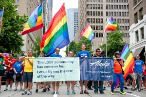 Alaska Airlines employees march in the 2015 Seattle Pride Parade (PRNewsFoto/Alaska Airlines)