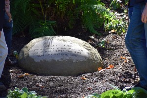 The commemorative boulder at the National AIDS Memorial honoring the City of San Francisco 