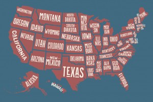 Poster map United States of America with state names